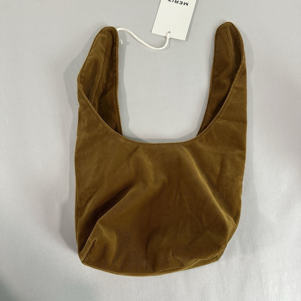 Merit Beauty Signature Makeup Bag Corduroy Tie Top Pouch Brown NWT